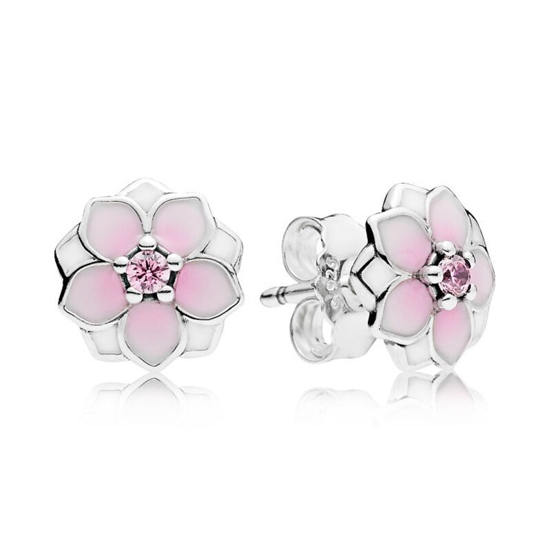 925 Argento sterlina Rosa Smalto Giardino Abbagliante Margherita Fiore di Magnolia Fiore Forget Me Not Orecchino di Modo Per Le Donne del Regalo Dei Monili: 7