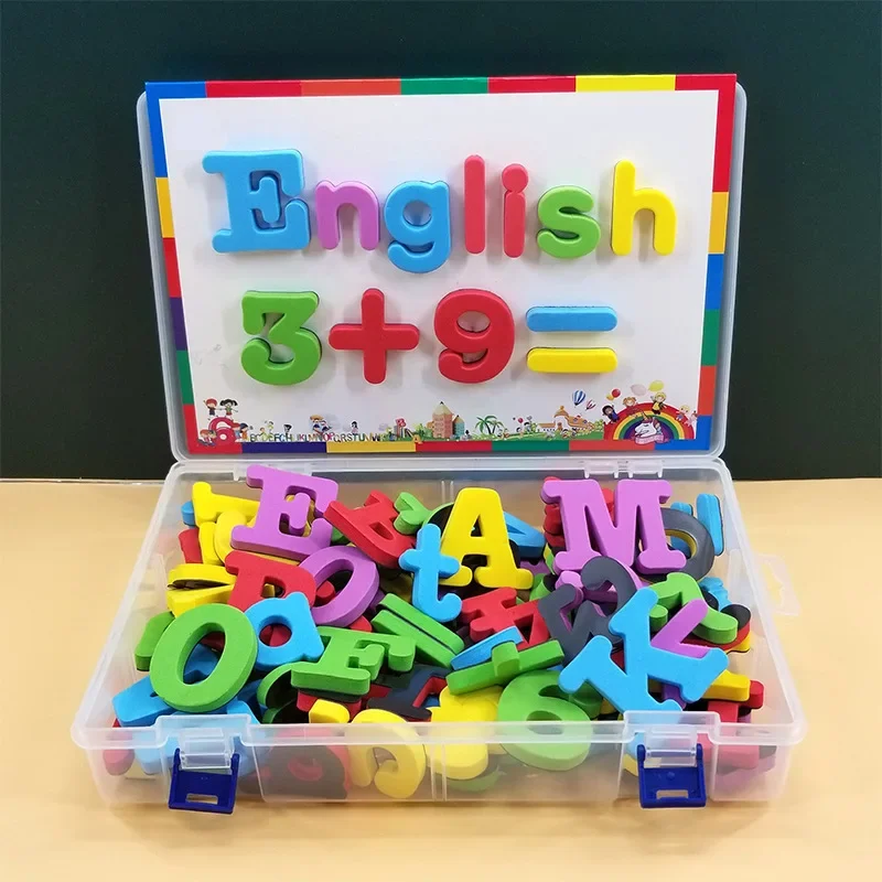 Letras magnéticas números alfabeto ABC 123 imanes de nevera plástico educativo preescolar juguete de aprendizaje conjunto mayúsculas matemáticas minúsculas