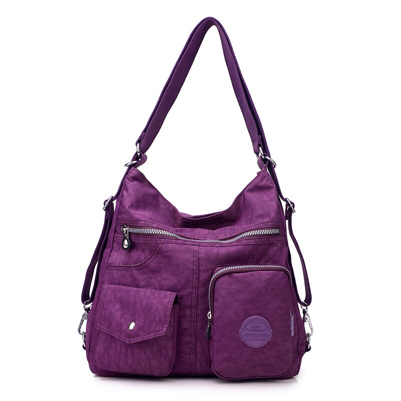 3 In 1 Vrouwen Zakken Multifunctionele Rugzak Schoudertas Nylon Doek Tote Herbruikbare Shopping Bag Ladys Reistas Crossbody Tas: Purple