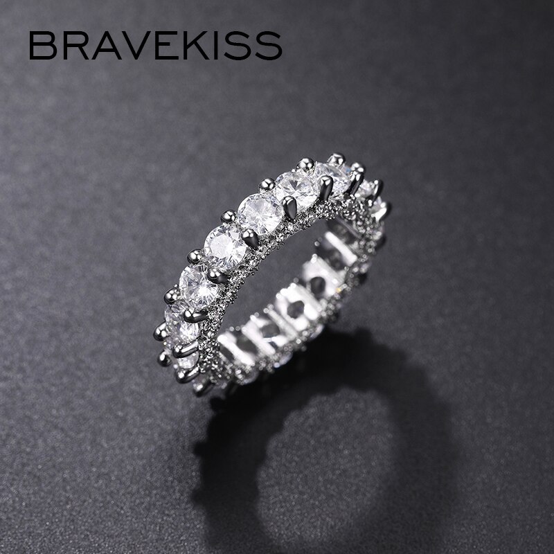 BRAVEKISS Eternity Wedding Bands Rings with Zirconia for Women CZ Promise Engagement Finger Women‘s’ Ring Bague Jewelry BUR0579A