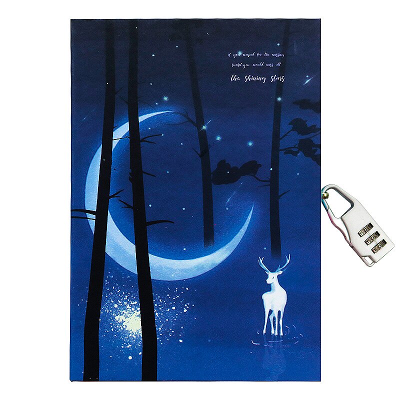 luminous Lock Book Password Diary Girl Exquisite Encrypted Notebook School Student Children Color Page Illustration Sta Study: B