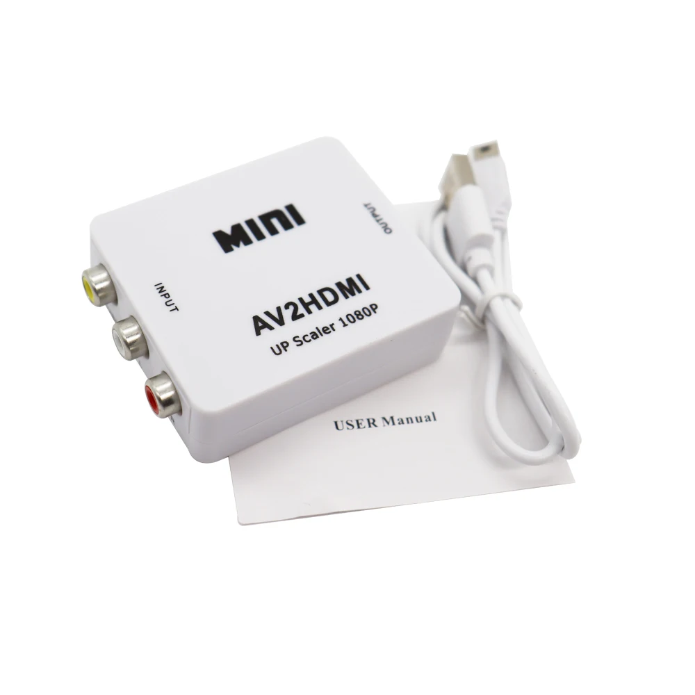 AV2HDMI RCA AV naar HDMI-compatibele composietadapterconverter 1080P audiovideokabel CVBS AV-adapter met USB-kabel: WHITE