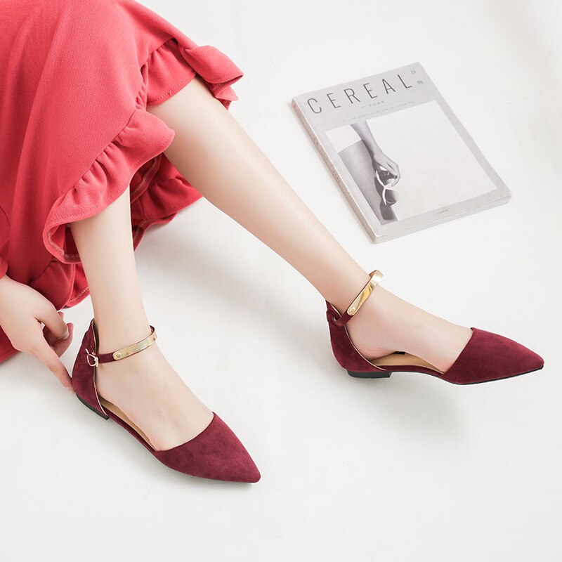 Sandalias de punta estrecha para Mujer, zapatos de Flock, hebilla de correa plana, Sandalias Mujer, zapatos de oficina para Mujer, chanclas finas para Mujer