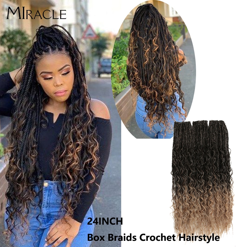 Synthetic Hair Box Braids Crochet Hairstyle Long Braids Curly Crotchet Hair Extensions Ombre Brown Twist Hair Braid Miracle Hair
