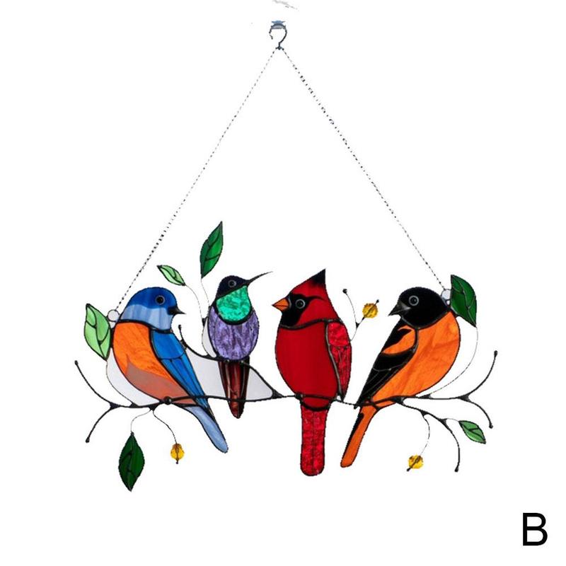 Panneau de fenêtre en vitrail, oiseau sur fil, attrape-vitre suspendu, accessoires de décoration pour la maison, décoration de salle: B