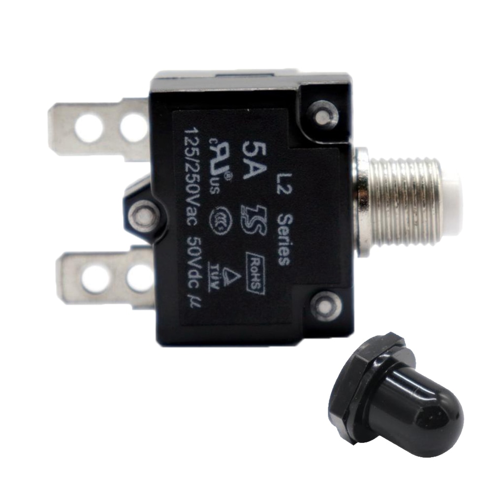 5A Circuit Breaker Overload Protector Switch Fuse Resettable with Black Waterproof Cap AC 125/250V 50V DC