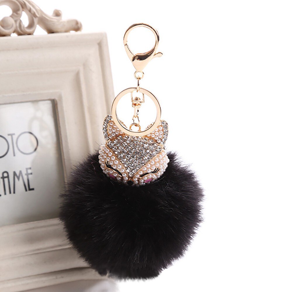 neue Kleine Fuchs Porte Clef Frauen Flauschigen Keychain Pompom Llavero Gefälschte Kaninchen Fuchs Pelz Ball Tasche Schlüssel Kette Chaveiro sleutelhange: Black