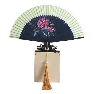 Abanico de baile Para mujer, ventilador de seda de bambú, Cheongsam chino, Hanfu, clásico, portátil, Para Boda, Verano