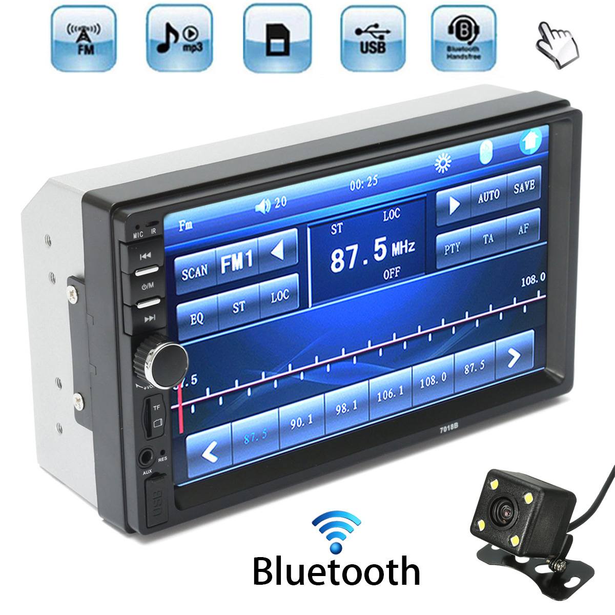 7" HD bluetooth Touchs Screen 2 Din Car Stereo Radio FM AUX USB SD MP5 Player With Rear View Camera Remote Controller