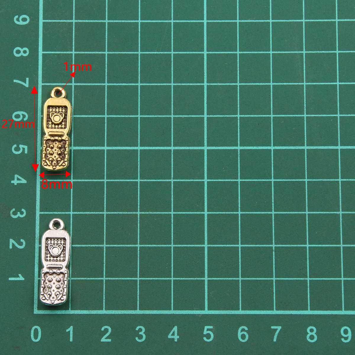 10 Uds 8*27mm 2 colores teléfono móvil dijes colgante aleación de Metal DIY collar pulsera pendientes marcado