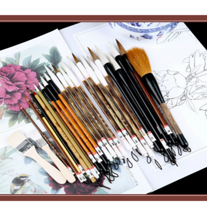 26 pièces pinceau de calligraphie pour peinture chinoise Caligrafia crochet ligne stylo chinois paysage fleurs dessin calligraphie pinceau stylo ensemble