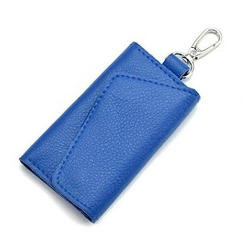 Genuine Leather Keychain Men Women Key Holder Organizer Pouch Cow Split Car Key Wallet Housekeeper Key Case Mini Card Bag: blue