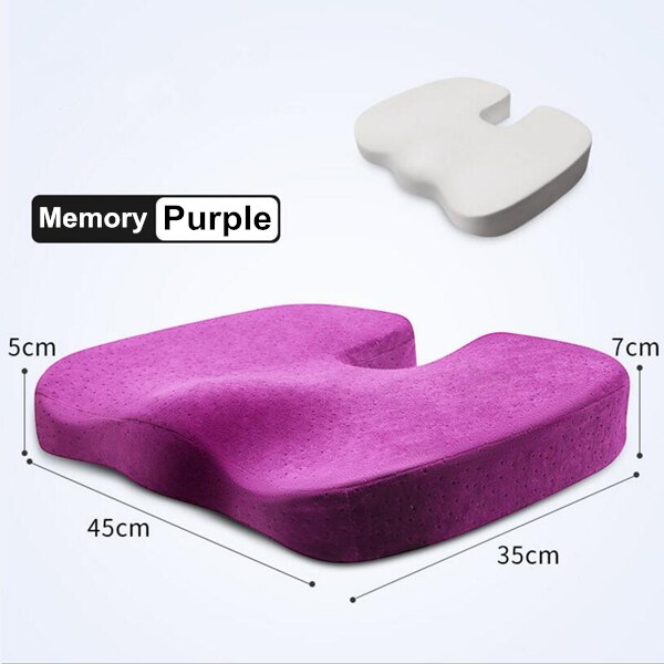 Purenlatex 45*35*7 U-vorm Trage Rebound Zachte Memory Foam Bank Bureaustoel Heupen Kussen Zitkussen pad Lumbale Stuitbeen Beschermen: Purple Memory