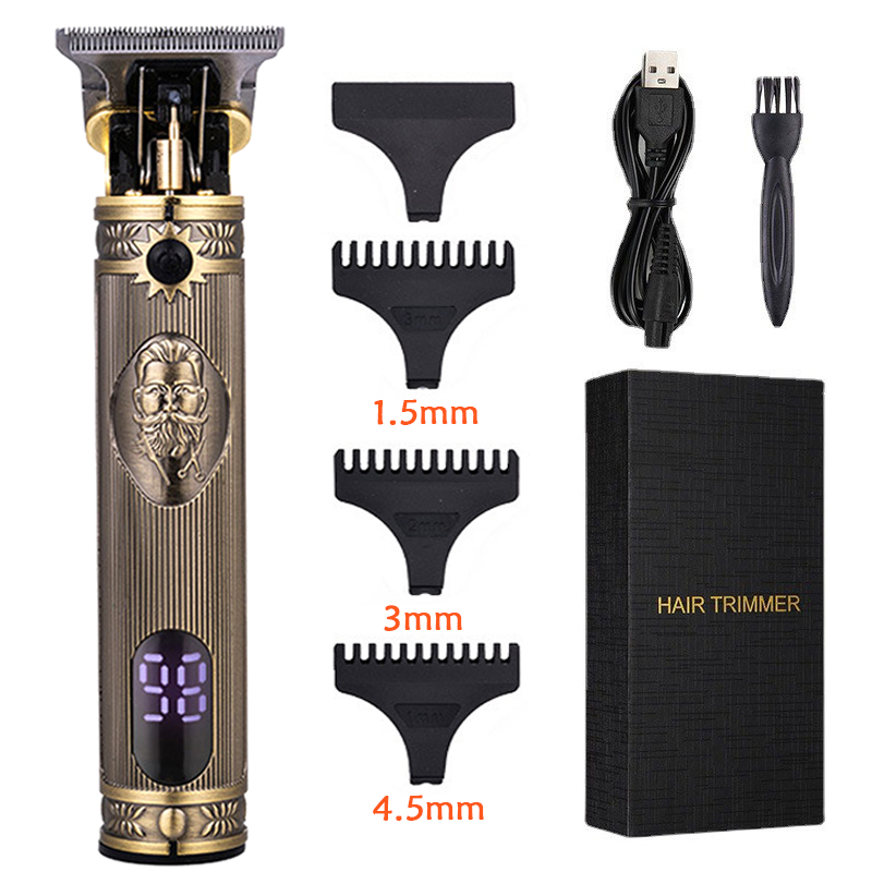 T9 Haarschneidemaschine Bart Rasieren Körper Haarschneider Schermaschinen für Herren Elektrische Männer Haarschnitt Maschine 0mm Friseur Rasierer LCD-Anzeige: Gold