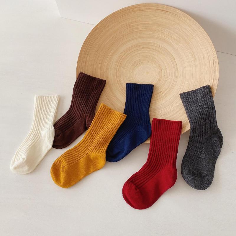 6 paires enfants chaussettes 1-6 ans bébé garçons filles coton chaussettes de sport automne mignon enfants couleur unie chaussettes