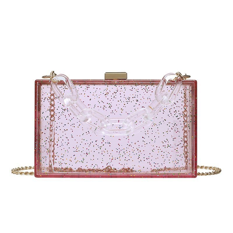 Moda clara lantejoulas acrílico caixa feminina crossbody saco transparente bolsas e bolsas corrente bolsa de ombro para mulher 2020 aba: Pink