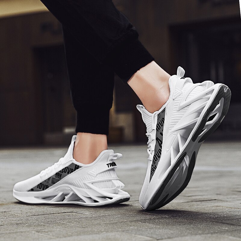 Løbesko til mænd blade stødsikre snøresportssko behagelige jogging sneakers dæmpende sneakers