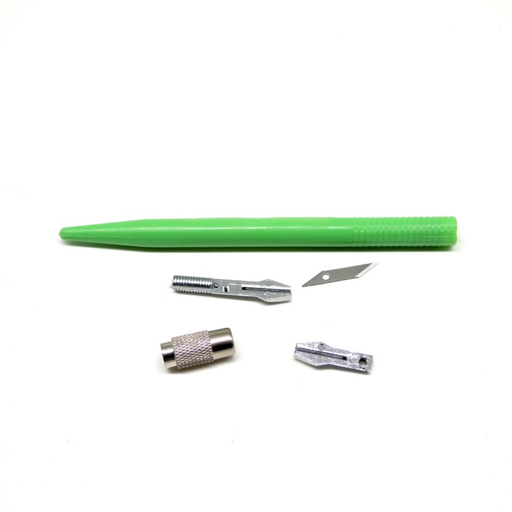 Plastic Handvat Hobby Mes Set Cutter Gereedschap Ambachten Scalpel Graver + 12 stks Blade Voor PCB Reparatie Mulit Pen Film Houtsnijwerk Tool