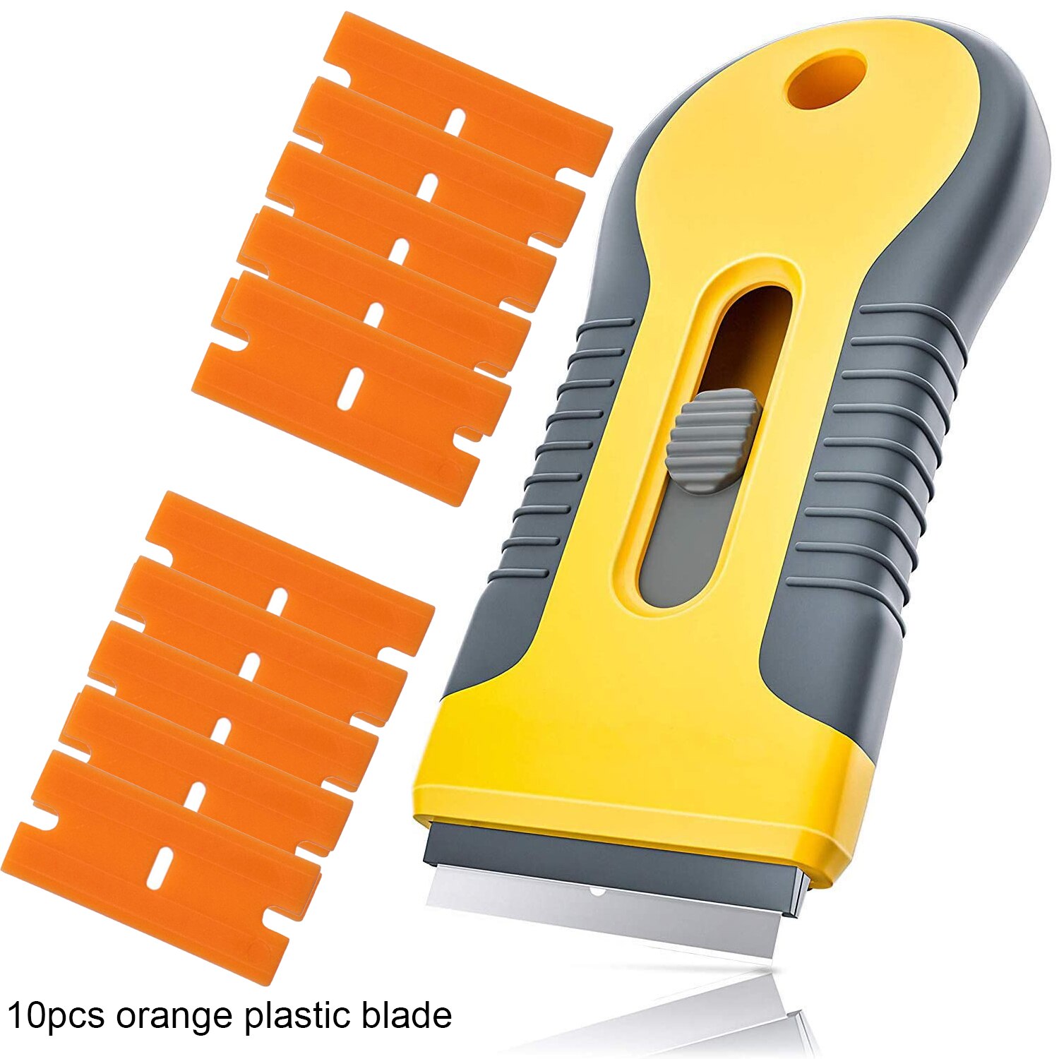 Cleaning Razor Scraper + 10pcs Blades Car Window Tint Glass Vinyl Decal Sticker Adhesive Paint Remover Cleaner Tool Squeegee: 10plastic O