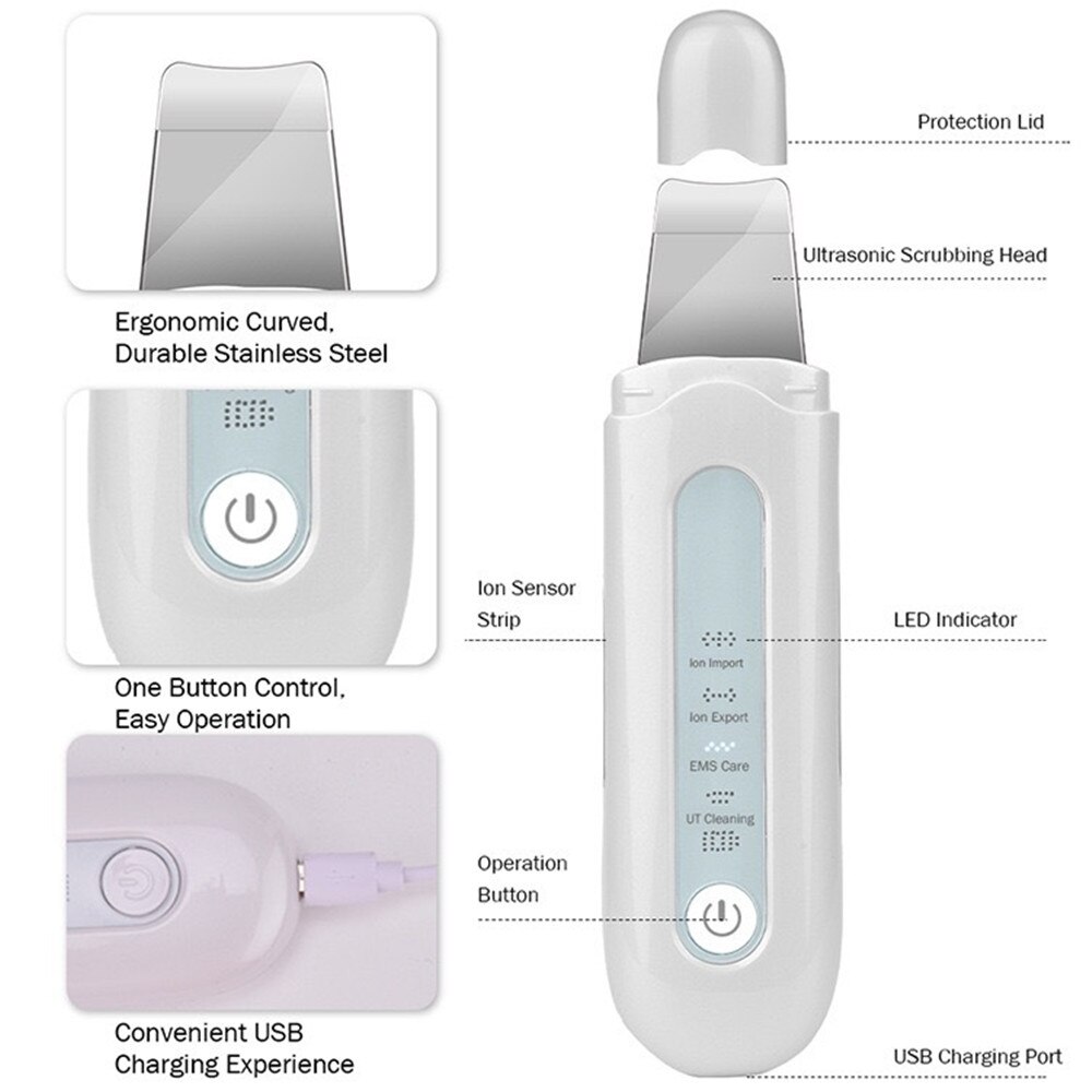 Ultrasonic Skin Scrubber Usb Deep Face Cleaning Shovel Blackheads Peeling Face Cleanser Skin Spatula Tool