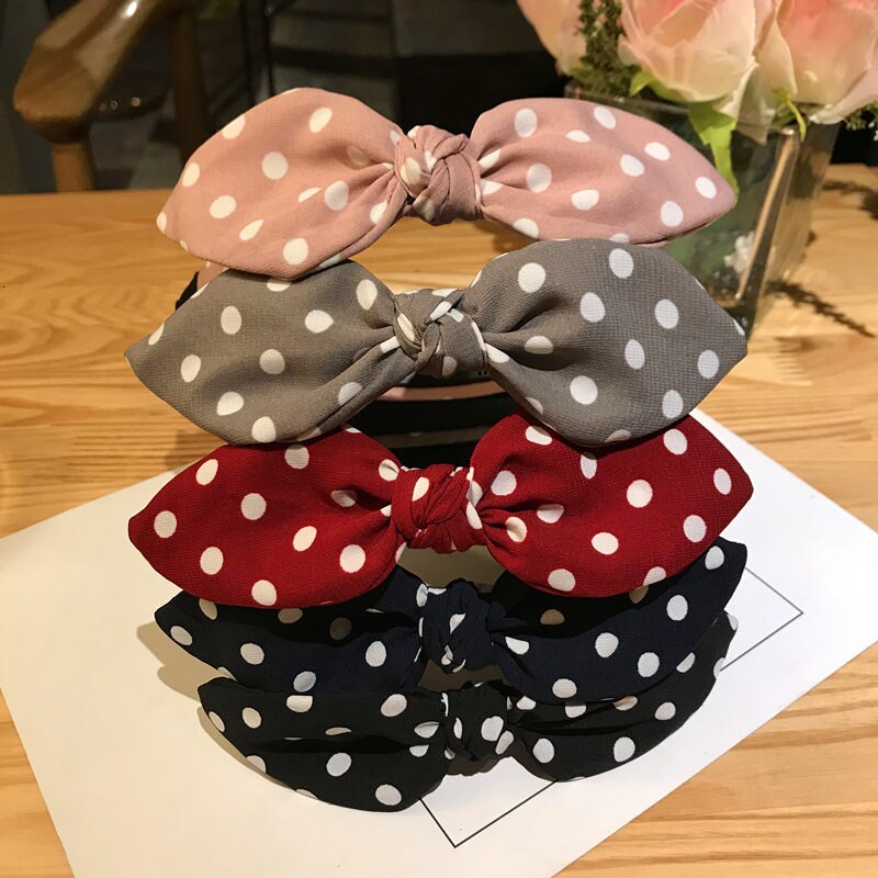 Sweet Girl Hair Band Solid Ribbon Dot Headband Soft Plaid Hair Hoop Bow Knot Headwear Rabbit Ear Hair Accessories Hair Ornament