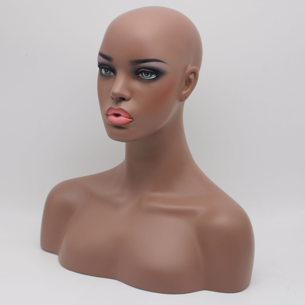 Realistische Fiberglass Afro-amerikaanse Zwarte Vrouwelijke Mannequin Hoofd Buste Voor Pruiken