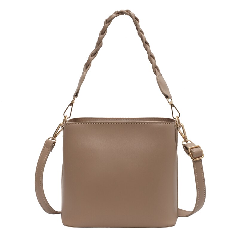 OLSITTI Solid Color PU Leather Shoulder Bucket Bags for Women Casual Crossbody Bag Handbag Sac A Main: Khaki