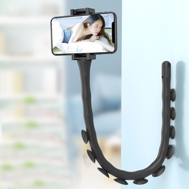 1pc søte caterpillar lazy bracket mobiltelefon holder orm fleksibel telefon sugekopp stativ for hjemmevegg stasjonær sykkel: Svart