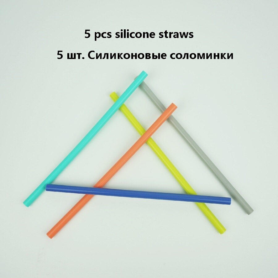 450Ml Opvouwbare Siliconen Cup Mokken Inklapbare Silica Koffie Cup Met Stro Deksels Draagbare Siliconen Telescopische Drinken Reizen Zwart: 5 pcs straws