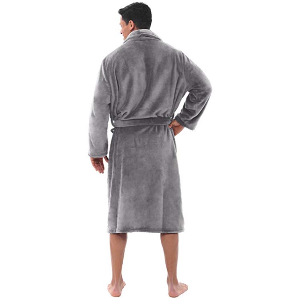 Menn sjalkrage korall fleece ensfarget lang badekåpe hjemmekjole nattøy myk korall fleece badekåpe menn fritids nattøy