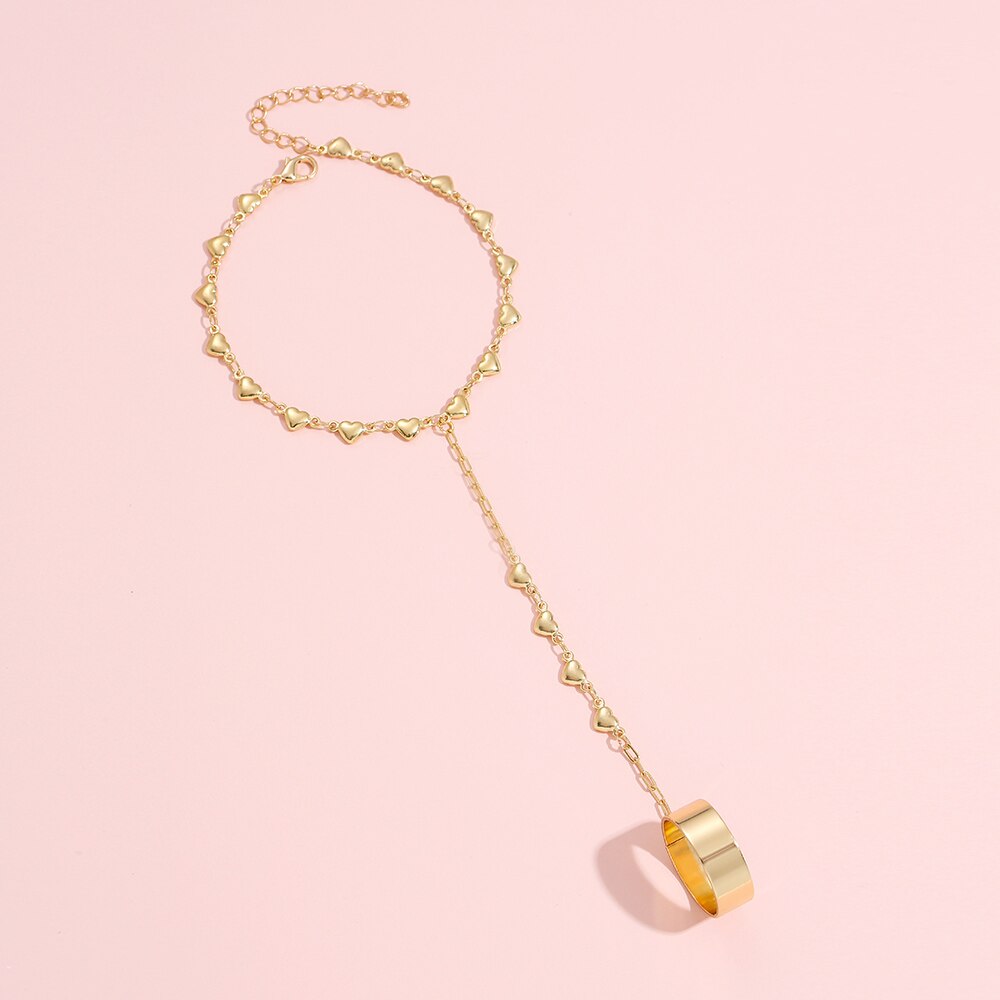 Gold Farbe Herz Charme Hand Harness Armbänder für Frauen Minimalistischen Kette Anschluss Finger Ring Armband &amp; Armreif Kreative Schmuck: Default Title