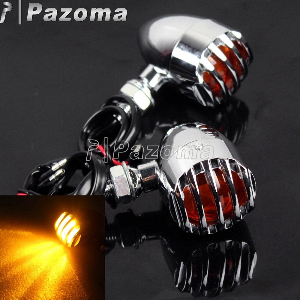 PAZOMA-Lámpara de luz intermitente para motocicleta, parrilla de aluminio cromado, indicador de luz intermitente para Harley Chopper Bobber