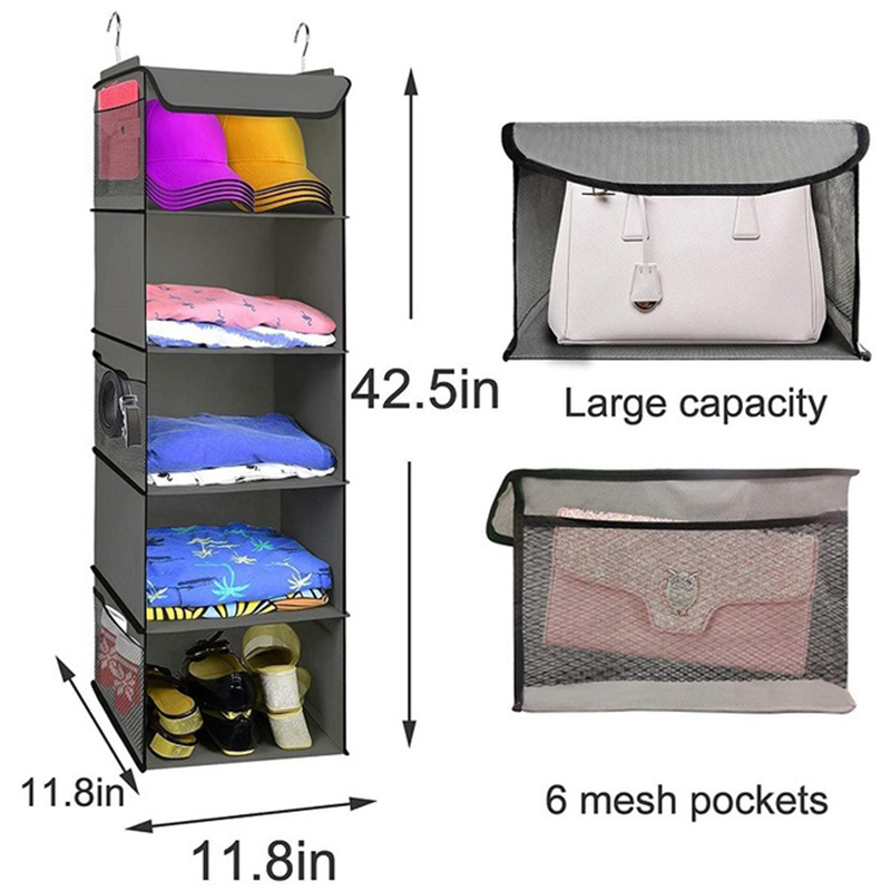 Yaapeet -Shelf Hanging Closet Organizer Collapsible Closet Side-Pockets Clothes Accessories Storage Washable Cloth Fabric