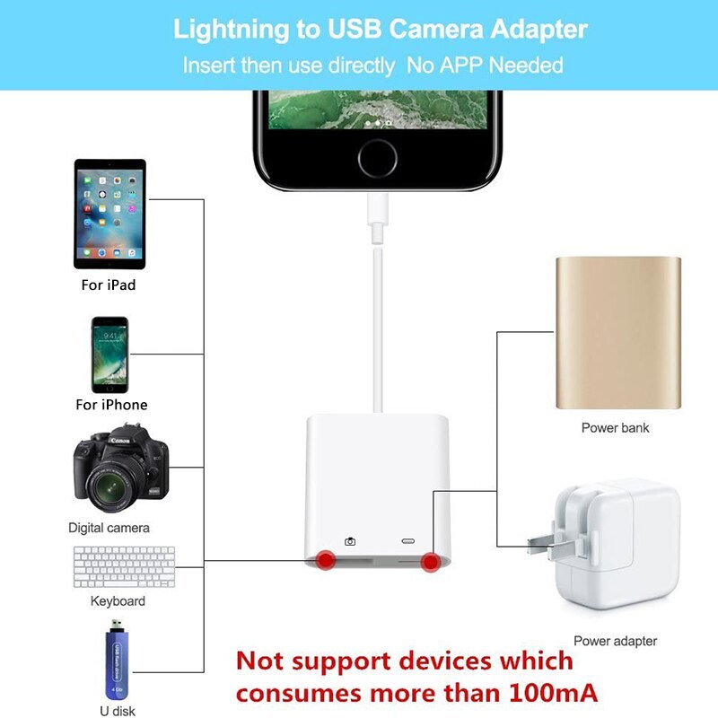 per L'illuminazione a USB 3 Adattatore Della Macchina Fotografica per iPad iPhone USB veloce unità U Disk lettore di Schede SD Del topo Tastiera del convertitore OTG Cavo