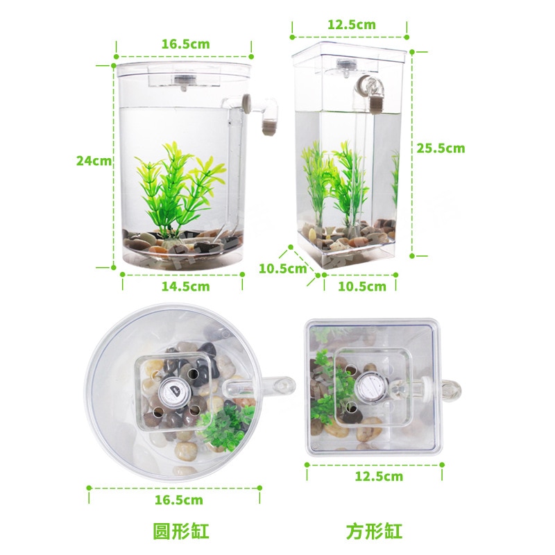 Økologisk lille akvarium firkantet akvarium doven desktop akvarium akvarium guldfisk fiskeskål automatisk vandændring