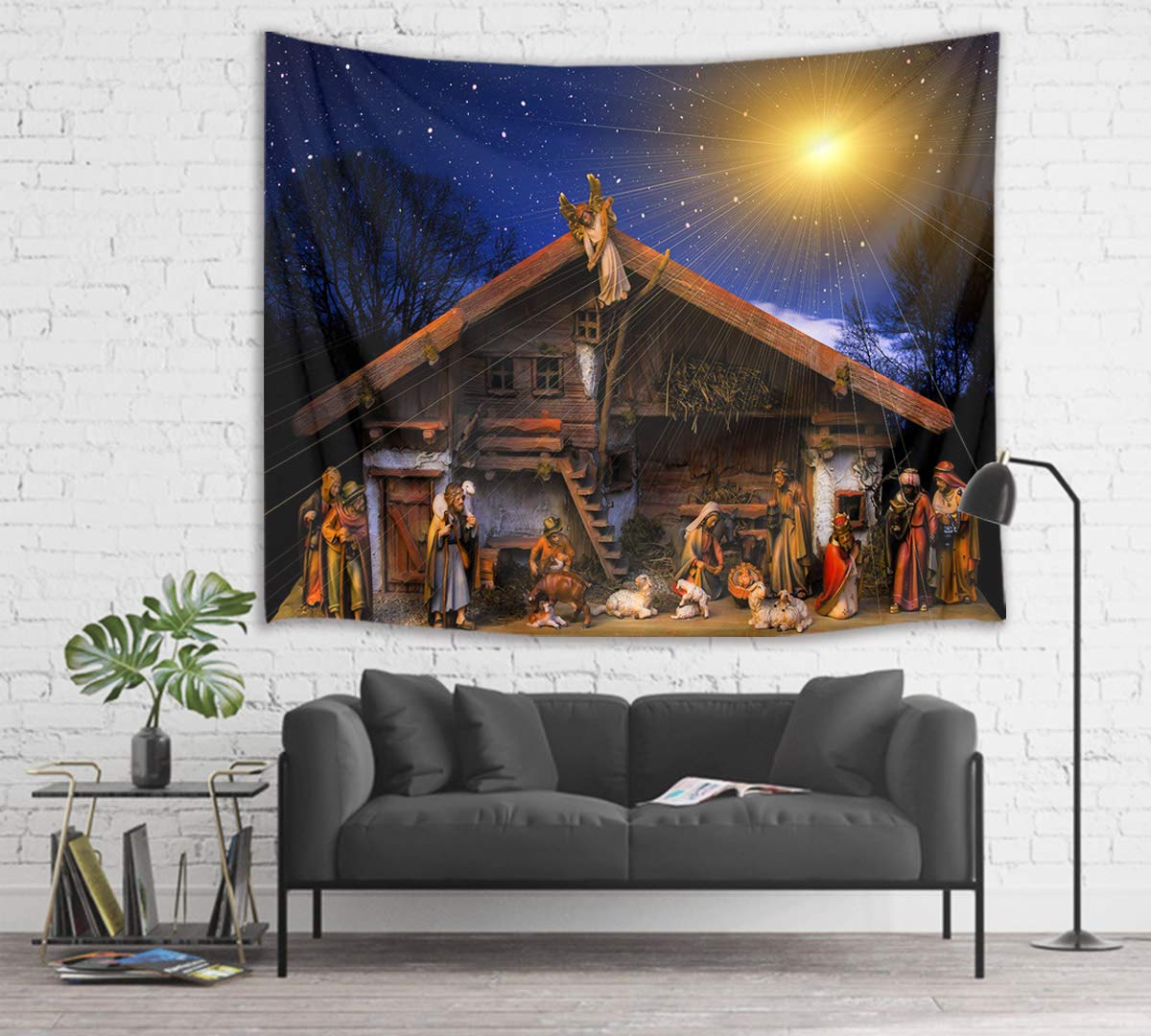 Christmas Starry Sky Tapestry Jesus Nativity Manger Scene Wall Blankets