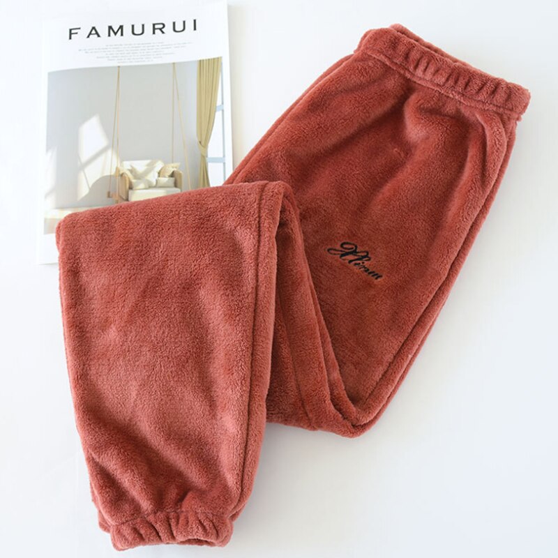 Menn vinter flanell pysjamas bukser fortykning korall fleece mink fleece termisk pluss størrelse fast gummi bånd sovebunn bukser: Murstein rød / Xl