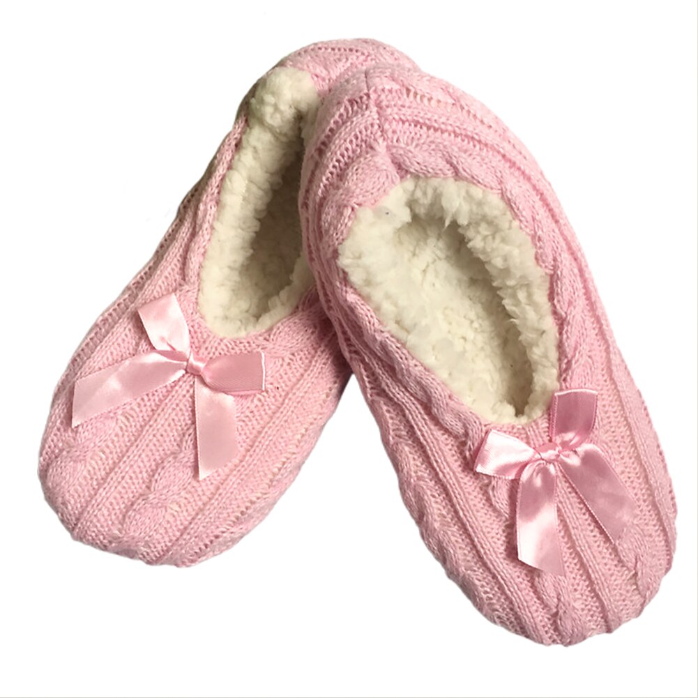 1pair Women Winter Warm With Bowknot Acrylic Fibers Daily Non Slip Comfortable Slipper Socks Adults Super Soft Washable Home