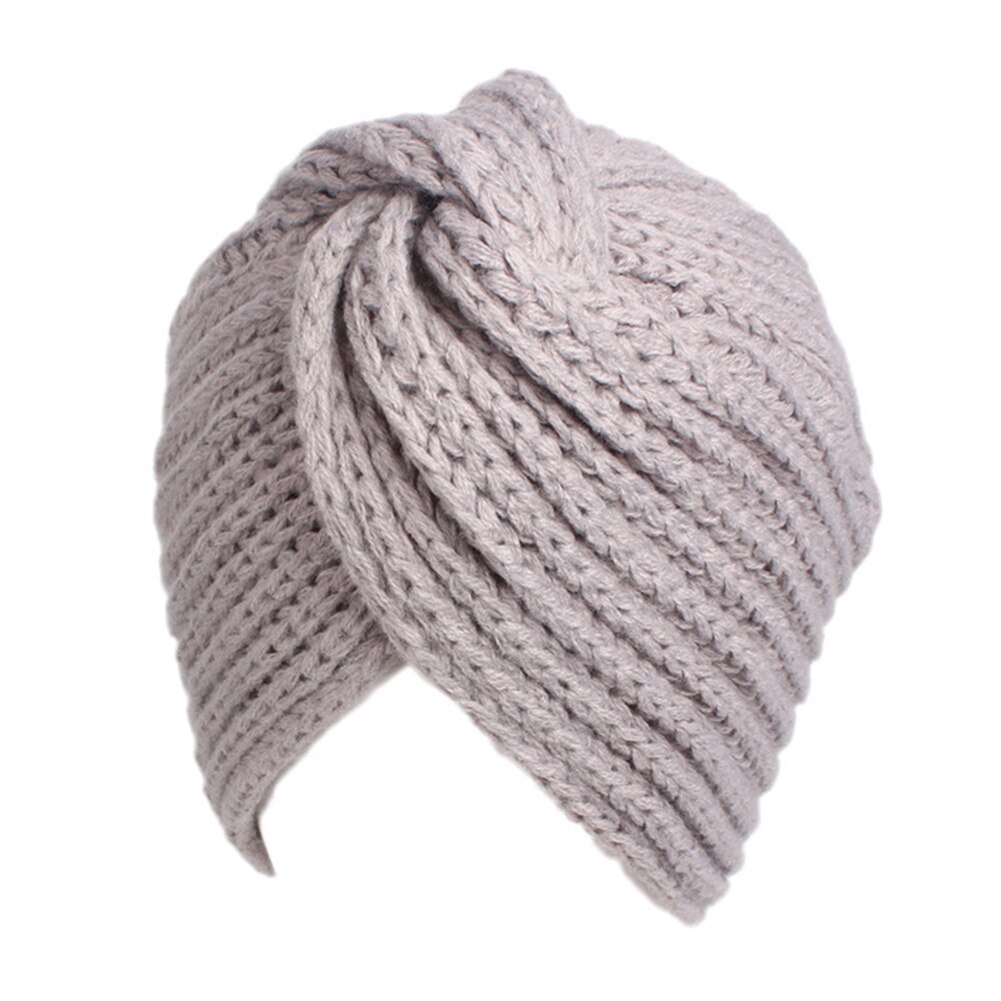 Women Turban Knot Headwrap Winter Woolen Turban Hat Cross Twisted Cap National Costume Hat EDF88: Gray