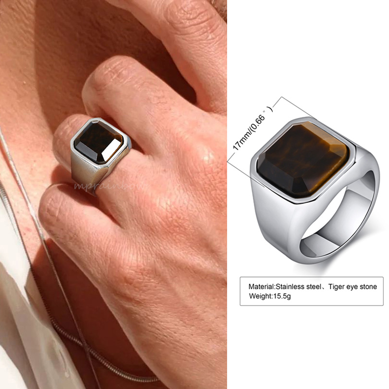 Anillos de sello de ojo de tigre para hombre, de alianzas de boda de acero inoxidable impermeable: 9 / Transparente