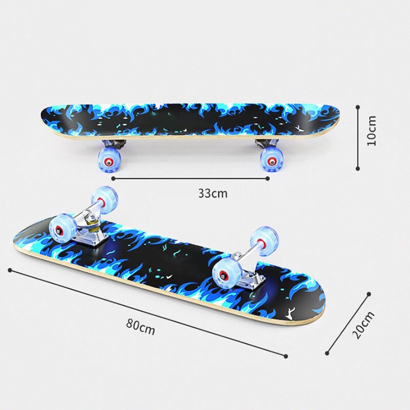 Skateboard 80x20x10cm Double Kicktail Cruiser Rocker Board 6 Layer Maple Flashing Wheels Teenager Sidewalk Skating Board