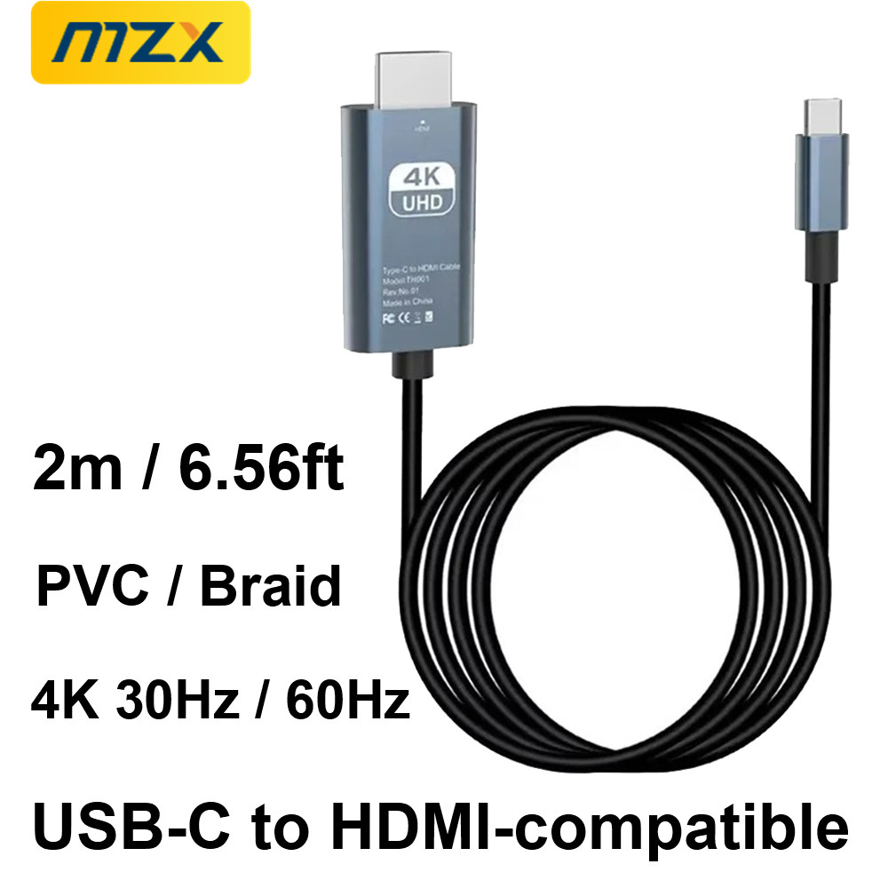 Kabel USB-C robić HDMI 4K 30Hz/60Hz 2m 6.56ft adapter Wideo z Oplotem PVC robić HDTV TV PC laptop Akcesoria