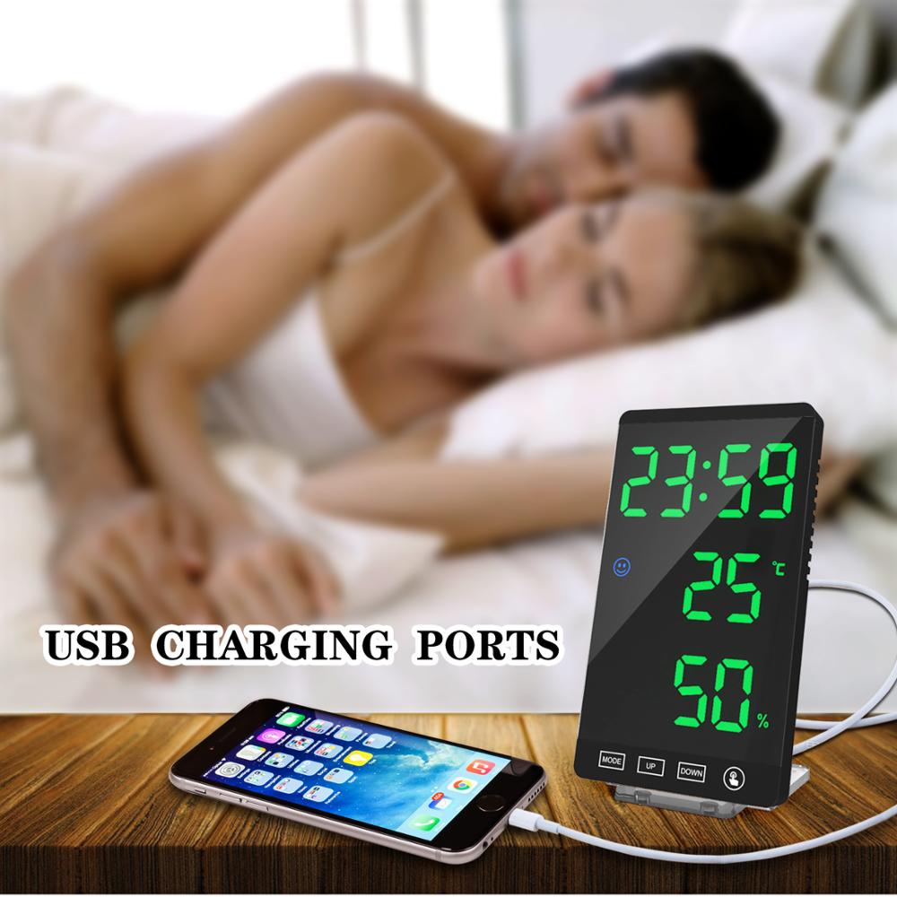 Touch screen LED digital alarm clock with with temperature and humidity meter 12/24 hours switch Dimmable clock