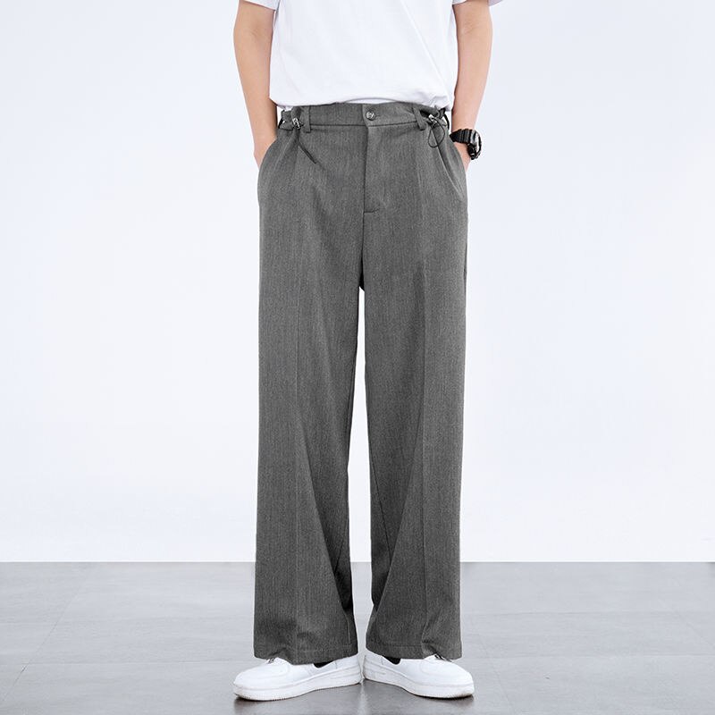 Pantalones de traje holgados de primavera y verano para hombre, pantalones ajustados de pierna ancha, elásticos, drapeados, informales, de color sólido que combinan con todo