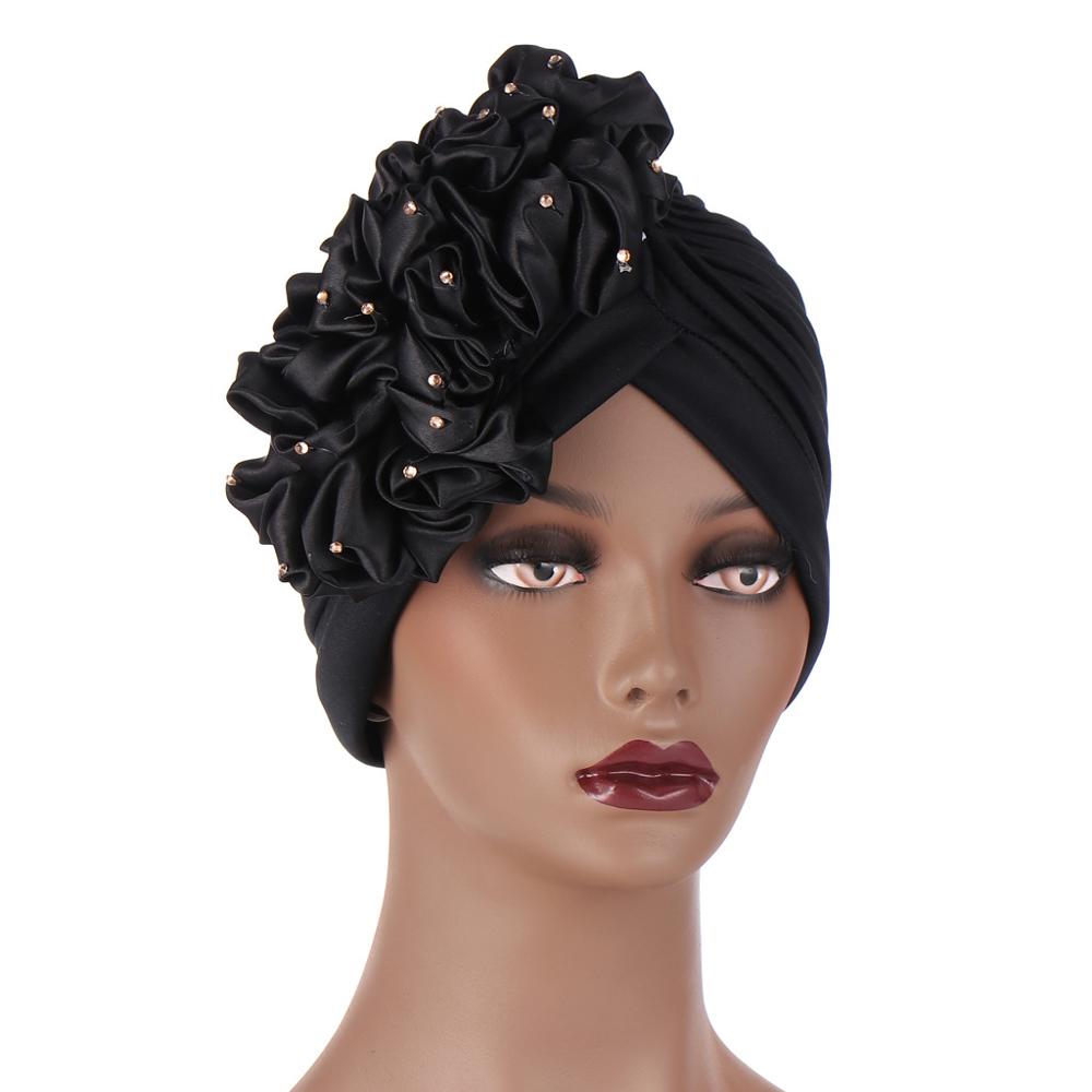 Turban à grandes fleurs pour femmes, couvre-chef, enveloppements de tête, Hijabs intérieurs musulmans, Bonnet, chapeau africain et indien,