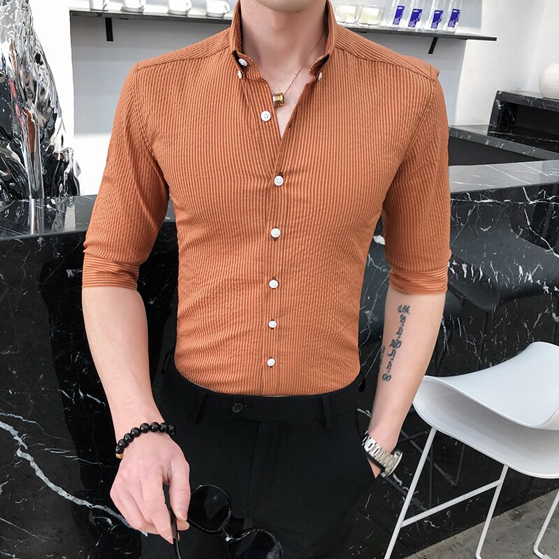 Smarte skjorter til mænd forår sommer klassisk business arbejdsskjorte herre halværmet slim fit afslappet bluse herretøj 3xl