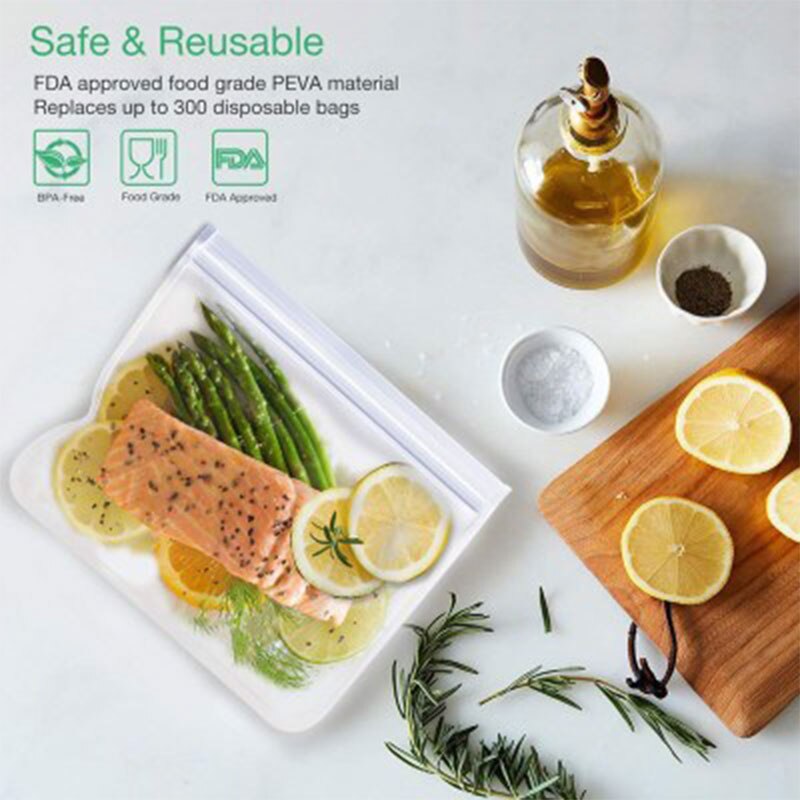 Juego de Bolsas de Silicona para Alimentos, Conjunto de Empaques con Sello, Ideal para Almacenamiento y Conservación Fresca de Frutas y Verduras, Reutilizable, A Prueba de Fugas, Estilo Bolsa Ziploc, 14 Piezas