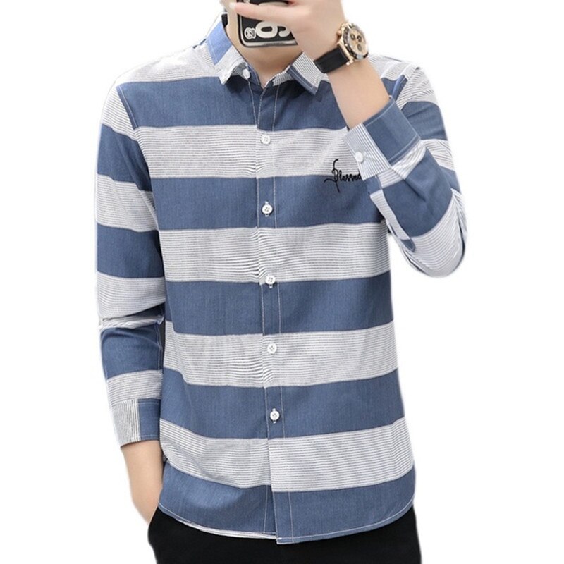 Camisa de manga larga con estampado a rayas para hombre, ropa de , firma japonesa, abrigo, nueva