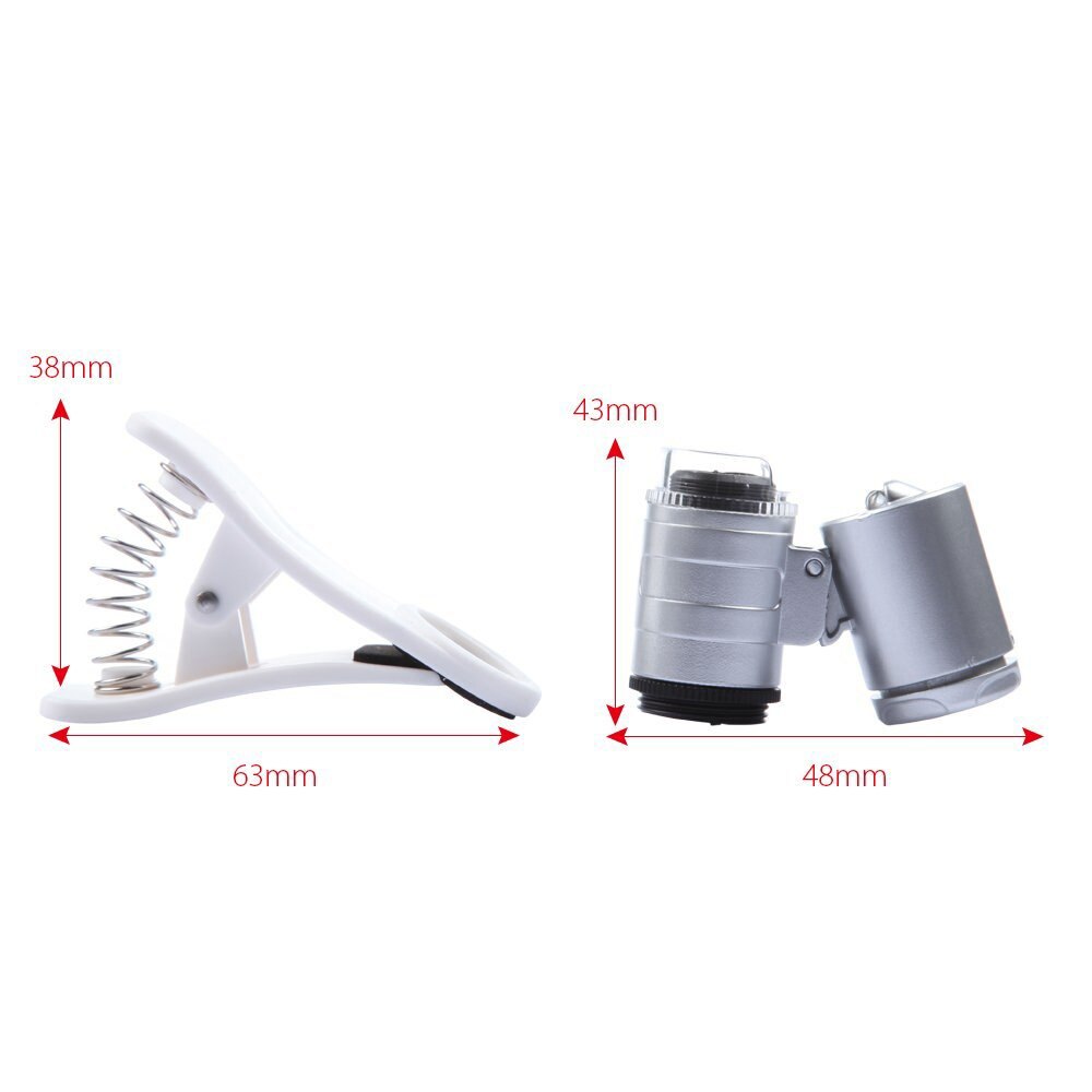 60x Clip op Vergrootglas Voor Telefoon Camera Universele Smartphone Mini Microscoop Loep Vergrootglas Met Led-verlichting Batterijen