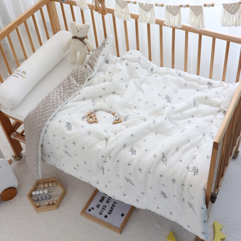 Crib Quilts Baby Comforter Child Toddler Bed Linen Bedspread Muslin Cotton Minky Blanket Kindergarten Cot Bedding Cute 120x150cm: space gray